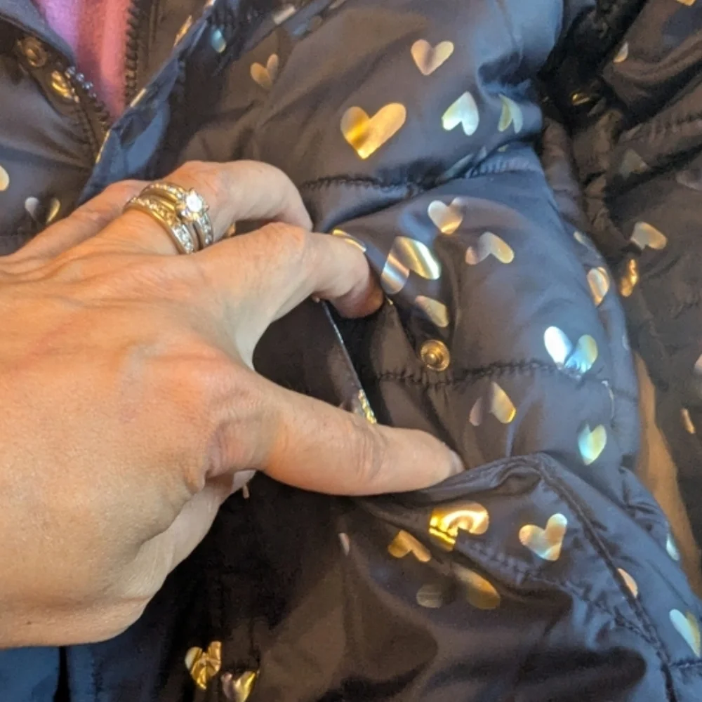 Cat & Jack Navy Puffer Jacket with Metallic Hearts